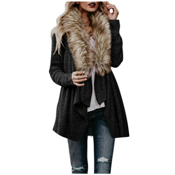 Ediodpoh Women's Knitted Cardigan for Women Jacket Solid Color Fashion Casual Long Sweater Jacket Plus Size Black XXL