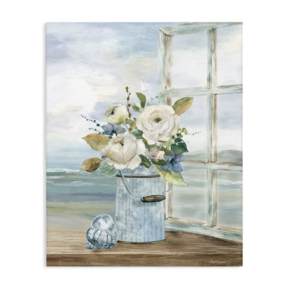 Stupell Industries Traditional Seaside Florals on Windowsill Canvas Art, 16 x 20, by Carol Robinson