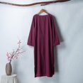 thumbnail image 3 of Bolsillos de vestir largos para mujer O-cuello suelto Tallas grandes Ropa de dama sólida Moda Casual Abanopi borgoña/XX-grande, 3 of 7