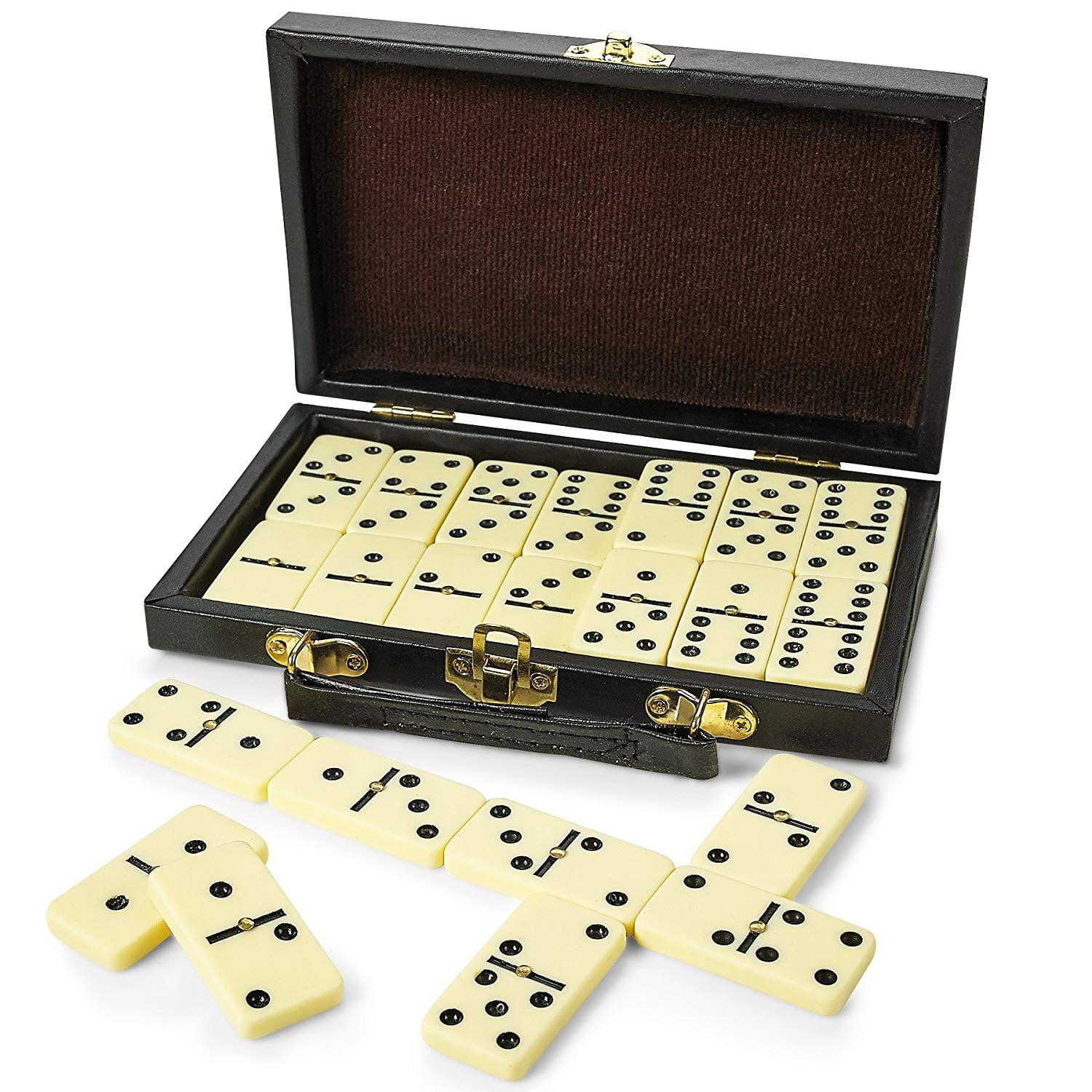 2-4 Players Duoble 6 Dominoes Dominos Set Game Mexican Train/Chicken Foot/juego Premium Classic 28 Pieces Double Six Domino Kids Girls Boys Durable Leather Box Party Favors and Anytime Use 