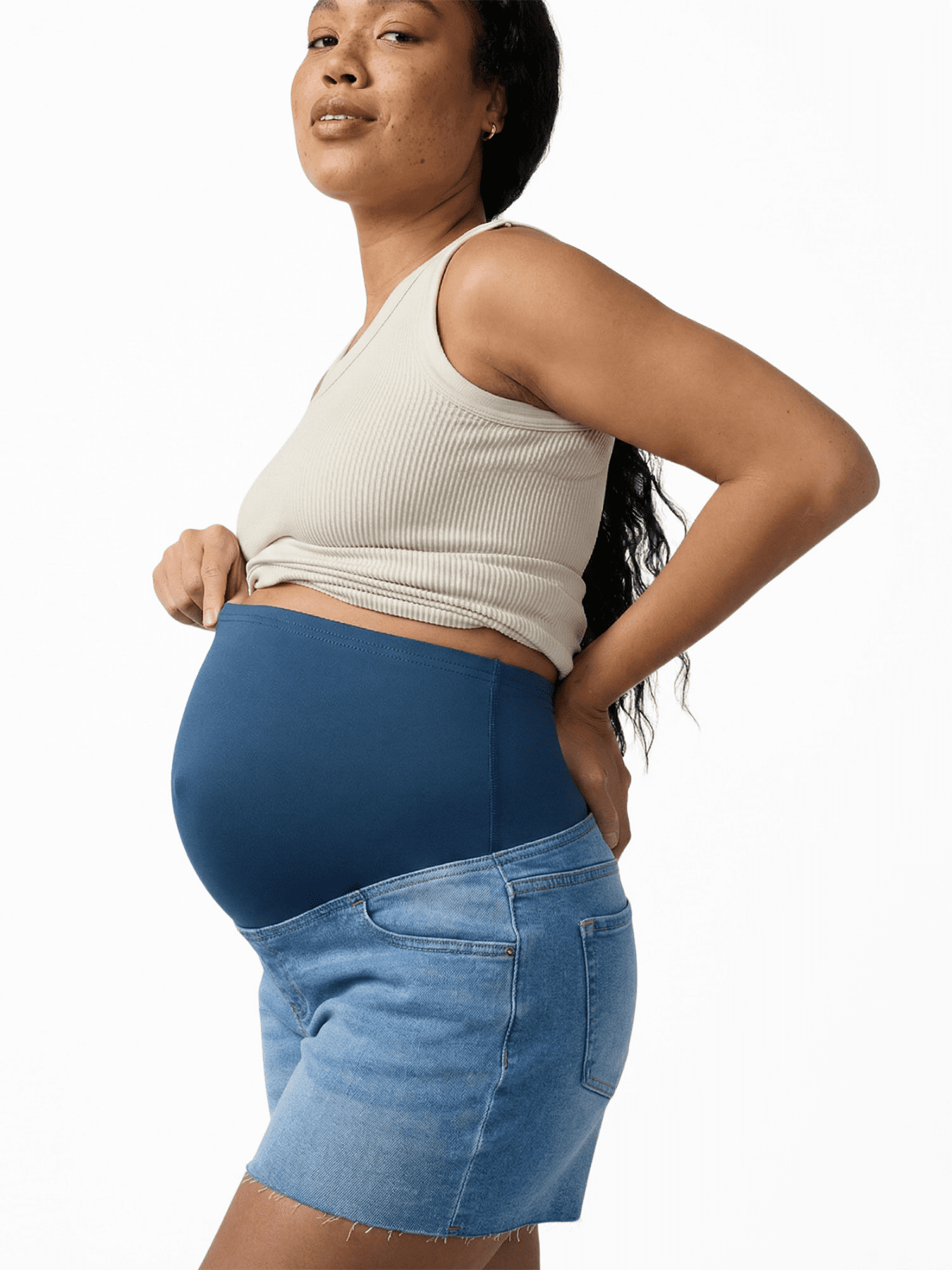 Ingrid & Isabel For Every Belly Women's Maternity Over The Belly Raw Hem Denim Short, Sizes S-XXL