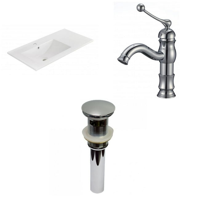 American Imaginations 35.5-in. W 1 Hole Ceramic Top Set In White Color - Overflow Drain Incl. AI-29853