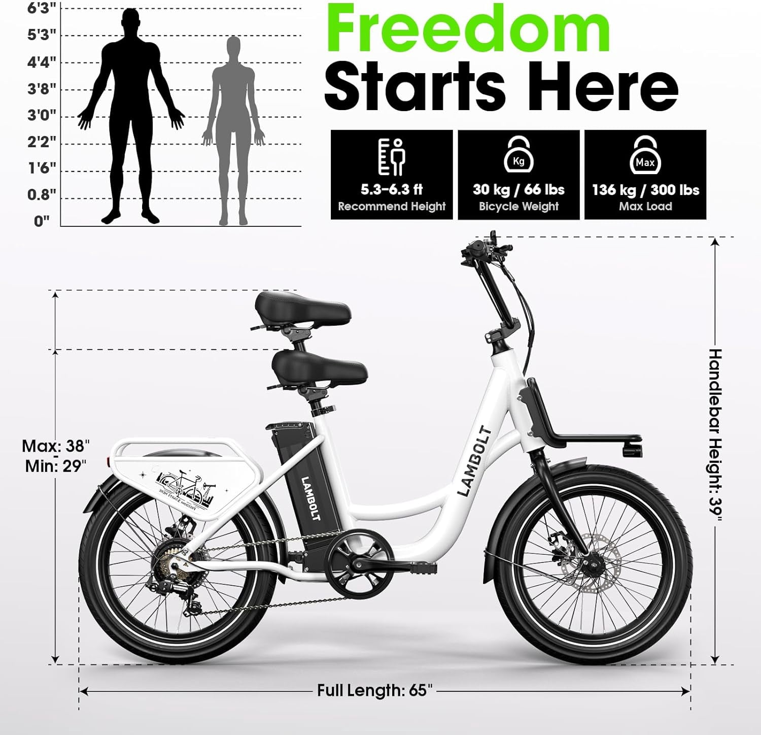 Electric Bike for Adults 1000W Peak Motor Ebike with 48V15Ah Removable Battery 20" x 3.0 Fat Tire Step-Thru 7-Speed Commuter Electric Bicycle Up to 24 MPH 70 Miles Range UL 2849 Certified
