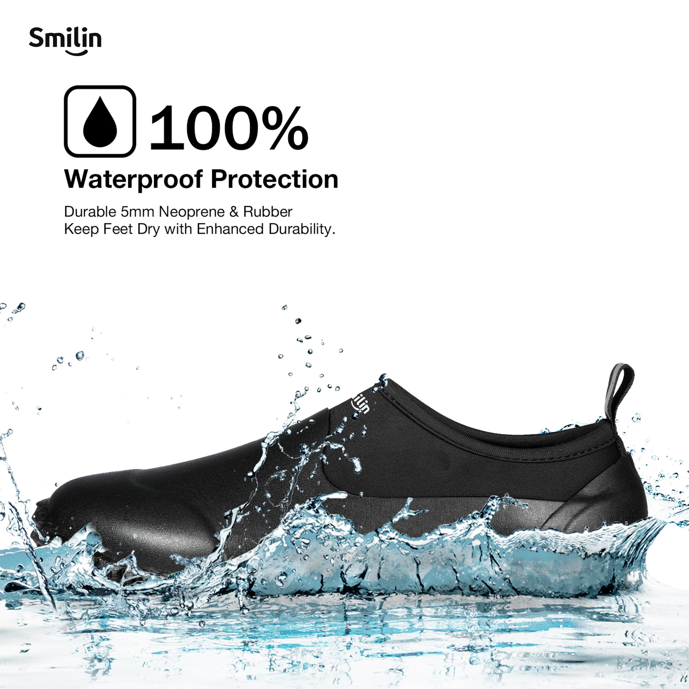 SMILIN Waterproof Rain Garden Boots, Anti-Slip Rubber Ankle Rain Boots for Men & Women, Black, Size 12 Women/10.5 Men