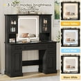 thumbnail image 4 of VEANERWOOD Farmhouse Makeup Vanity Table with Mirror and Led Lights, 45"W Vanity Desk with Glass Door & Large Drawer and Storage Cabinet, Adjustable Shelves, 4 of 10