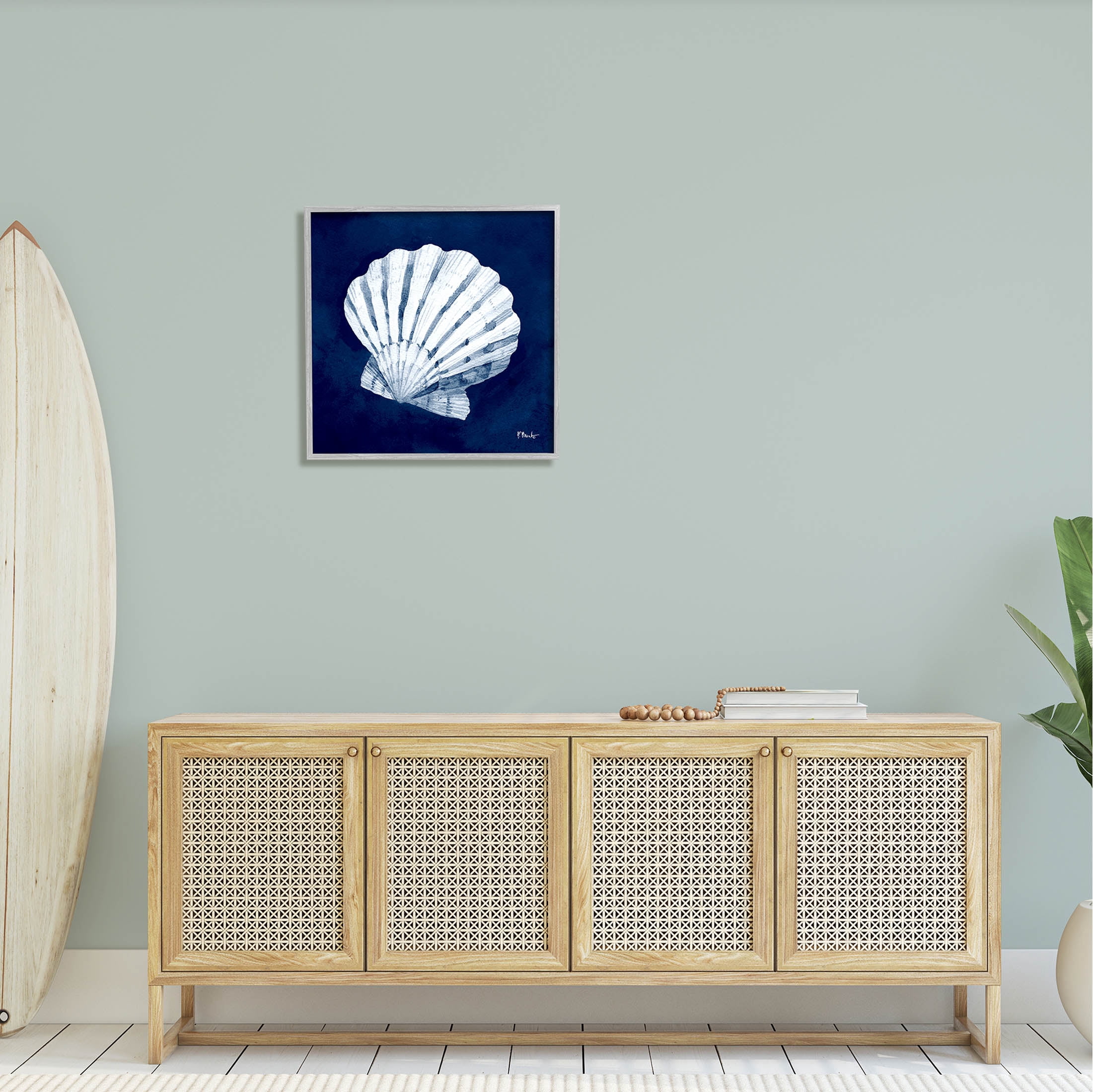 Stupell Industries Cyanotype Shells Traditional Scallop Graphic Art Gray Framed Art Print Wall Art, Design by Paul Brent