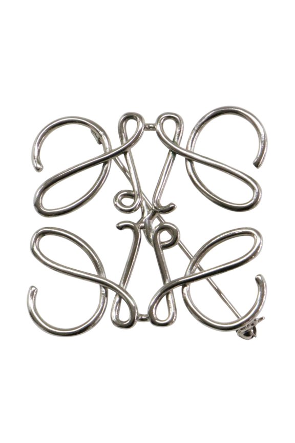 Pre-Owned LOEWE Anagram Brooch, Metal, Brass, Silver, Women's
