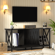 Behost TV Stand for 65 Inch TV, Farmhouse Entertainment Center with Storage Cabinet and Doors, Media Console Table with Open Shelf for Living Room, Black