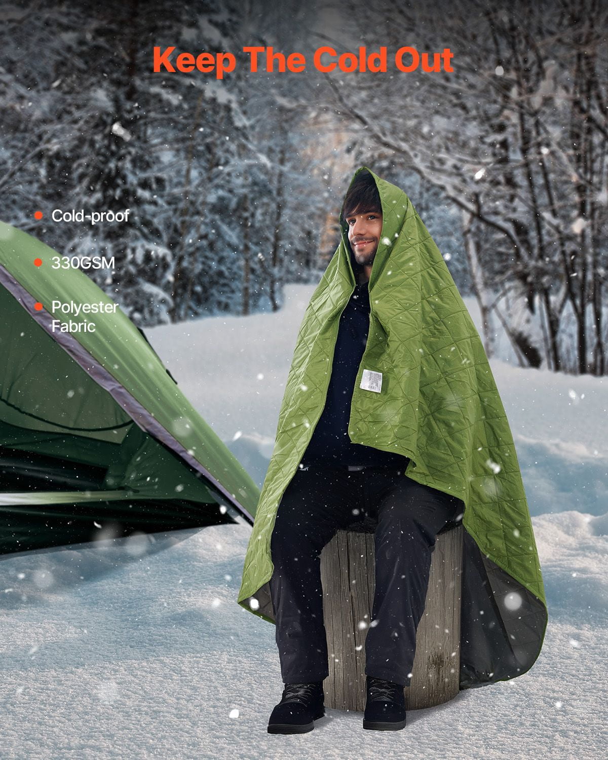 Camping Blanket 82x55 Inch 330GSM Polyester Fleece PU1500 Waterproof Ultrasonic Quilting for Outdoor Beach Picnic