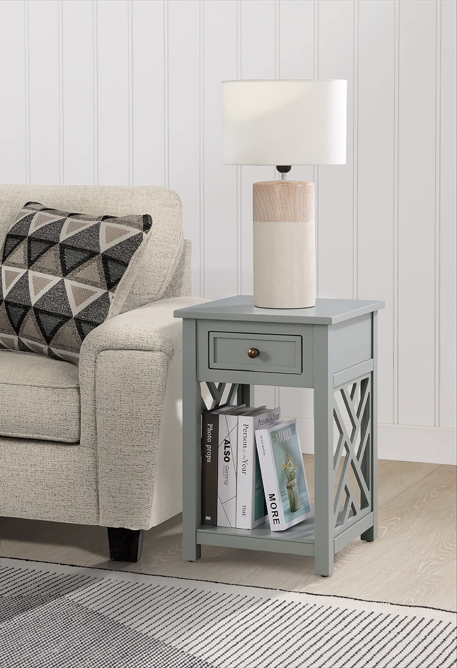 Coventry Table d'Appoint en Bois avec Tiroir et Étagère, Gris