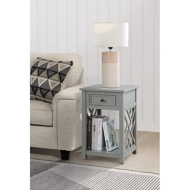 Coventry Table d'Appoint en Bois avec Tiroir et Étagère, Gris