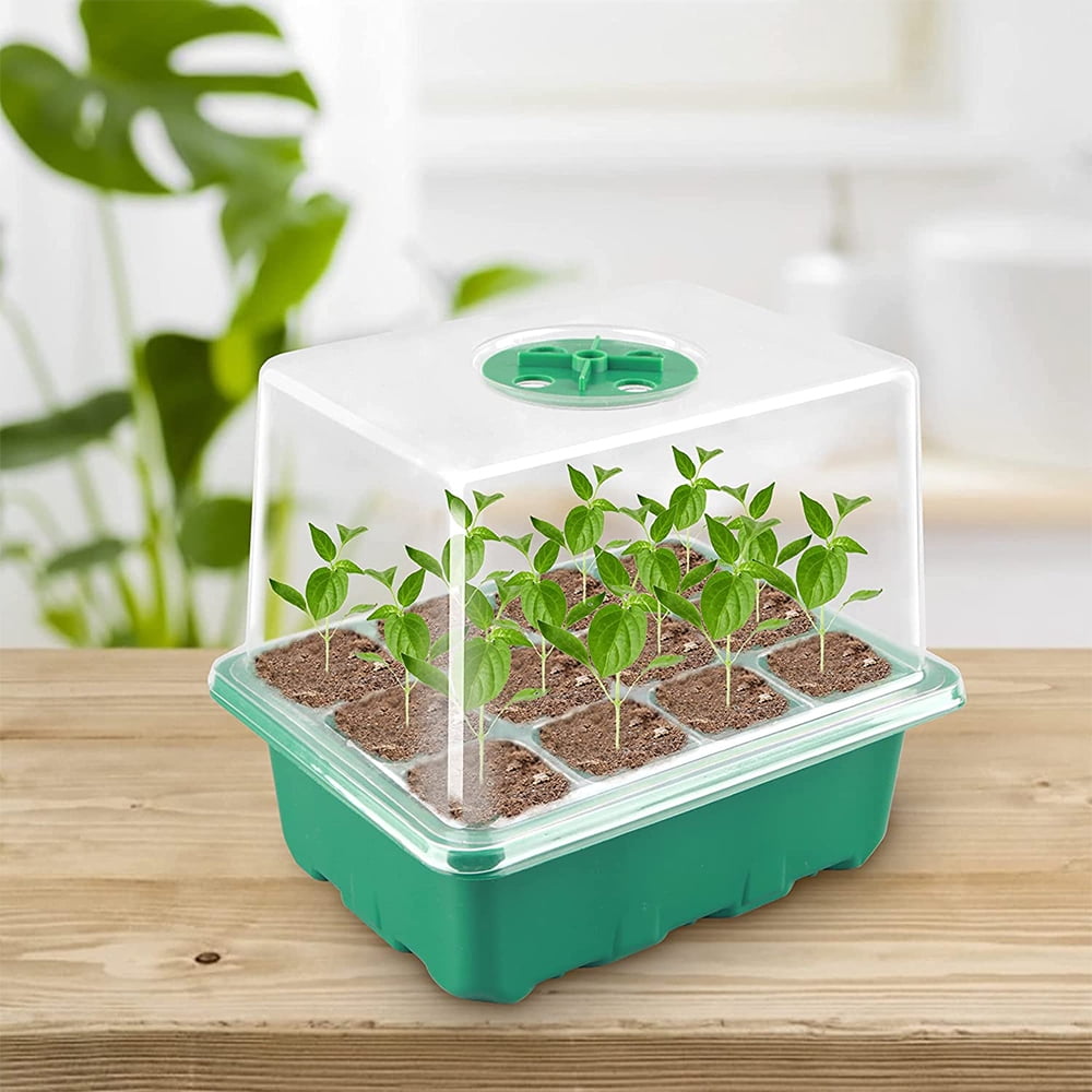 Fangsheng 10 Pack Seed Starter Kit, 120 Cells Germination Trays with Dome - Plastic Seeding Tools and Labels Included