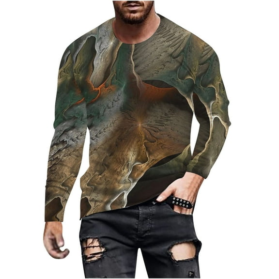 Honeeladyy Men's 3D Print T Shirts Funny Graphics Pattern Crewneck Long Sleeve Tees Athletics Workout Top #Ej-Gray-S