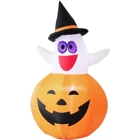 5ft Halloween Inflatable Ghost With Cat & Pumpkin – Outdoor LED Light-Up Decor For Yard & Parties