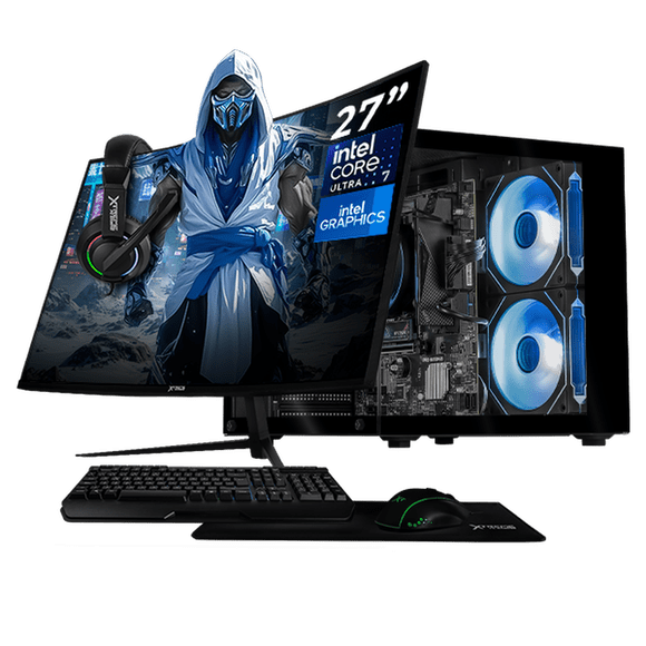 Computadora Escritorio Completa Xtreme PC Gaming Intel Core Ultra 7 265 16GB DDR5 SSD 1TB WIFI Monitor Curvo 27 100Hz Black juegos casuales, trabajo y estudio