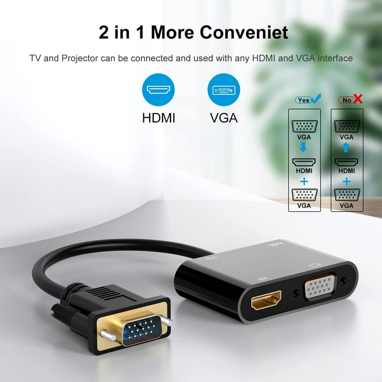 VGA to HDMI VGA Adapter, Dual Display 1080P VGA to HDMI VGA with Charging Cable and 3.5mm Audio - Walmart.com