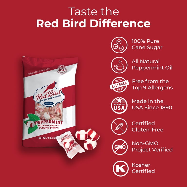 Red Bird Soft Peppermint Candy Puffs, Sugar, Allergen-Free, 10 oz