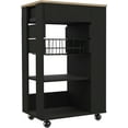 thumbnail image 6 of TUHOME Blosson Kitchen Storage Cart with Drawer, Shelves, Cabinet Wheels, Black Wenge/Light Oak, 6 of 10