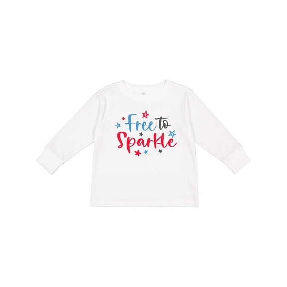 Inktastic 4th of July Free to Sparkle in Red White and Blue Boys or Girls Long Sleeve Toddler T-Shirt