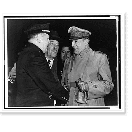 Historic Print, [Grover Whalen (center) introducing George A. Loures (l) to General Douglas MacArthur, New York City], 16" x 20"