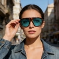 thumbnail image 5 of Oversized Blue Light Blocking Cycling Sunglasses 6.7" UV Protection Anti‑Glare Sports Eyewear Stylish Large‑Frame Flat Lens Glasses for Women Daily Outdoor Driving Green, 5 of 8