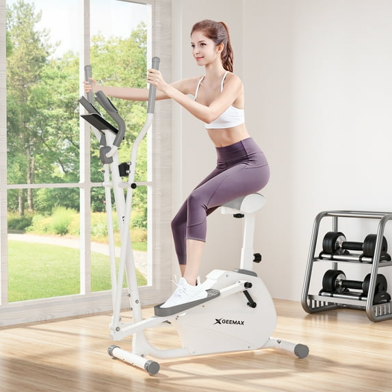 Geemax 260Lbs 3 in1 Magnetic Elliptical Machine Adjustable Cross Trainer & Stationary Exercise Bike Recumbent Bike with 8 Level Resistance