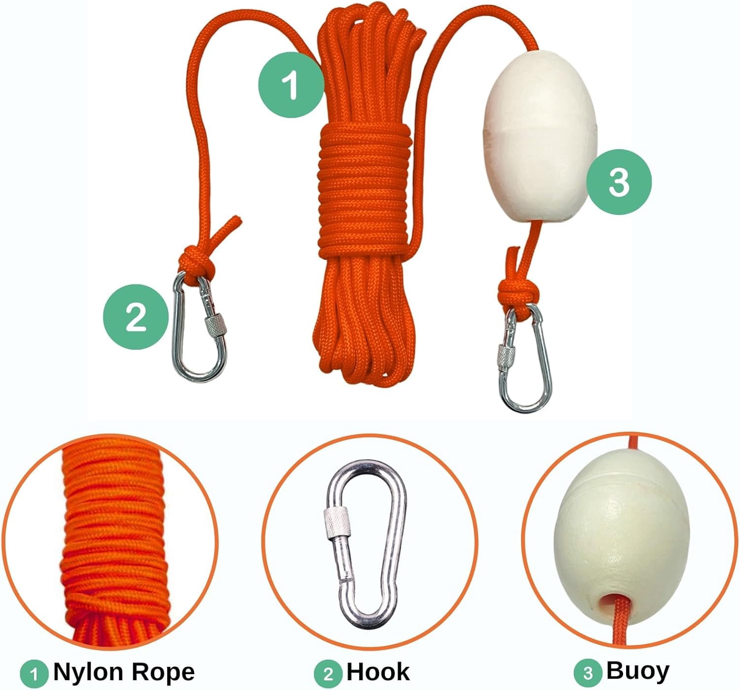 BeGrit Floating Rope 1/4" X 32.8' Anchor Rope with Hook Buoy Polypropylene Rope Mooring Rope Kayak Canoe Tow Throw Line for Boat Camping Hiking Awning Tent 6mm x 10m