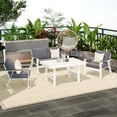 thumbnail image 3 of 4 Seat Aluminum Patio Furniture Set Modern Outdoor Sofa with Water-Resistant Cushions, Metal Patio Conversation Set with Dining Table for Balcony, Front Porch, Backyard, White, 3 of 9