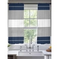 thumbnail image 3 of Navy Blue Grey Stripe Semi Sheer Curtains 72 Inch Length 2 Panels Set, Modern Art Horizontal Striped Sheer Kitchen Curtain Privacy Voile Window Curtain for Living Room Bedroom Rod Pocket Drapes, 3 of 7
