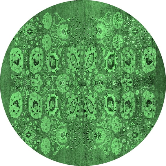 Ahgly Company Indoor Round Oriental Emerald Green Industrial Area Rugs, 4' Round