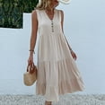 thumbnail image 2 of Summer Sleeveless Pleated Maxi Dress Loose V Neck Boho Long Dress, 2 of 2