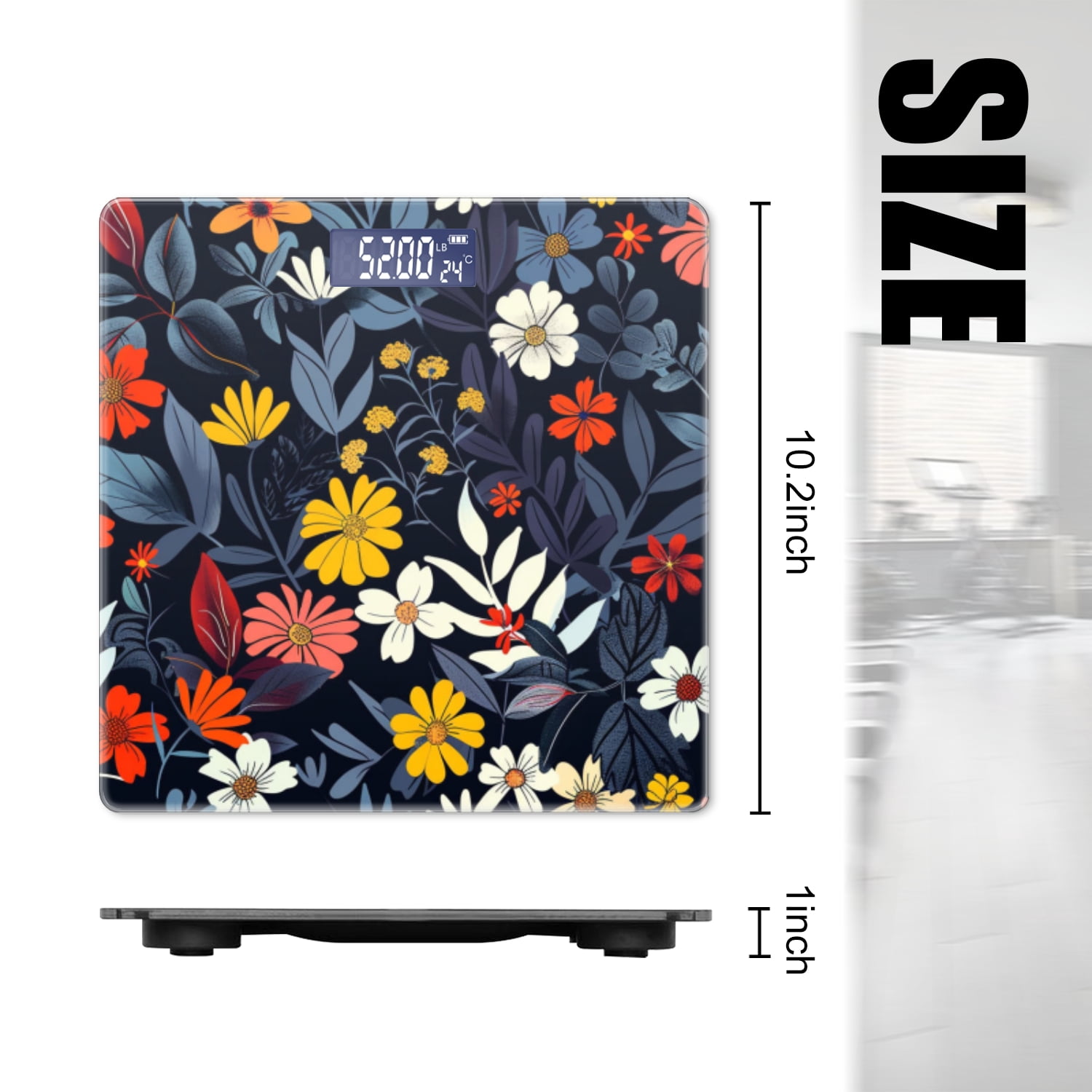 High Precision Body Weight Scale Smart Bathroom Scales with Large LCD Display(400lbs),Decorative for Bedroom-Colorful Wildflowers On Dark Background