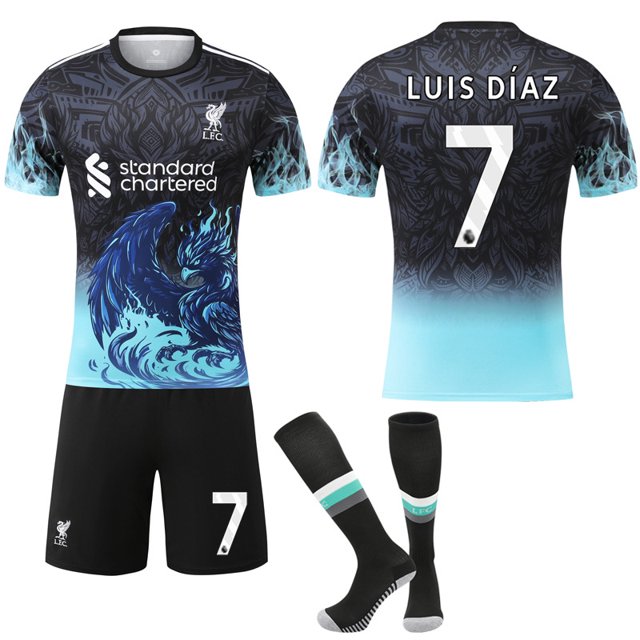 2025-2026 Liverpool Special Anniversary Edition Blue Football Shirt with Socks No.7 LUIS DIAZ