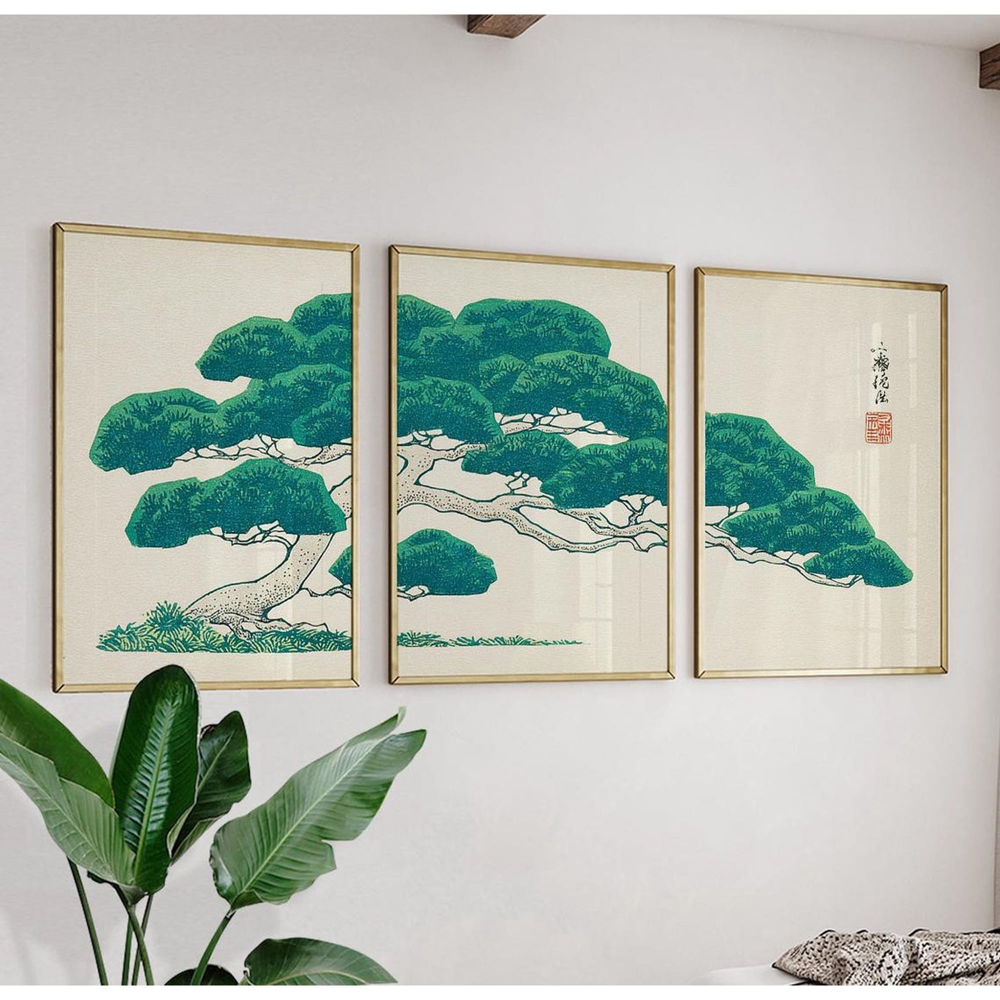 Green Bonsai Tree Japandi Botanical Wall Art Botanical Bedroom And Living Room Decor