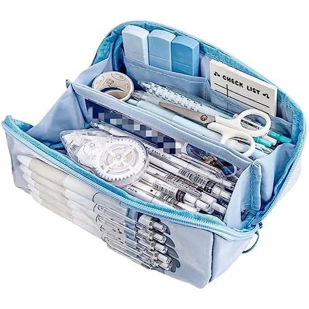 Estuche AuraGlor de gran capacidad con 8 compartimentos, estuche grande para lápices, organizador, almacenamiento sencillo, papelería estética, cosméticos para adultos, hombres y mujeres, artículos