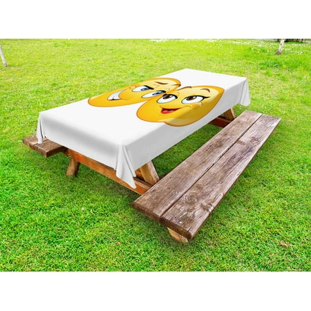 

Emoji Outdoor Tablecloth Loving Emoticons Couple Looking at Each Other Romantic Smiling Flirting Expressions Decorative Washable Fabric Picnic Table Cloth 58 X 84 Inches Multicolor by Ambesonne