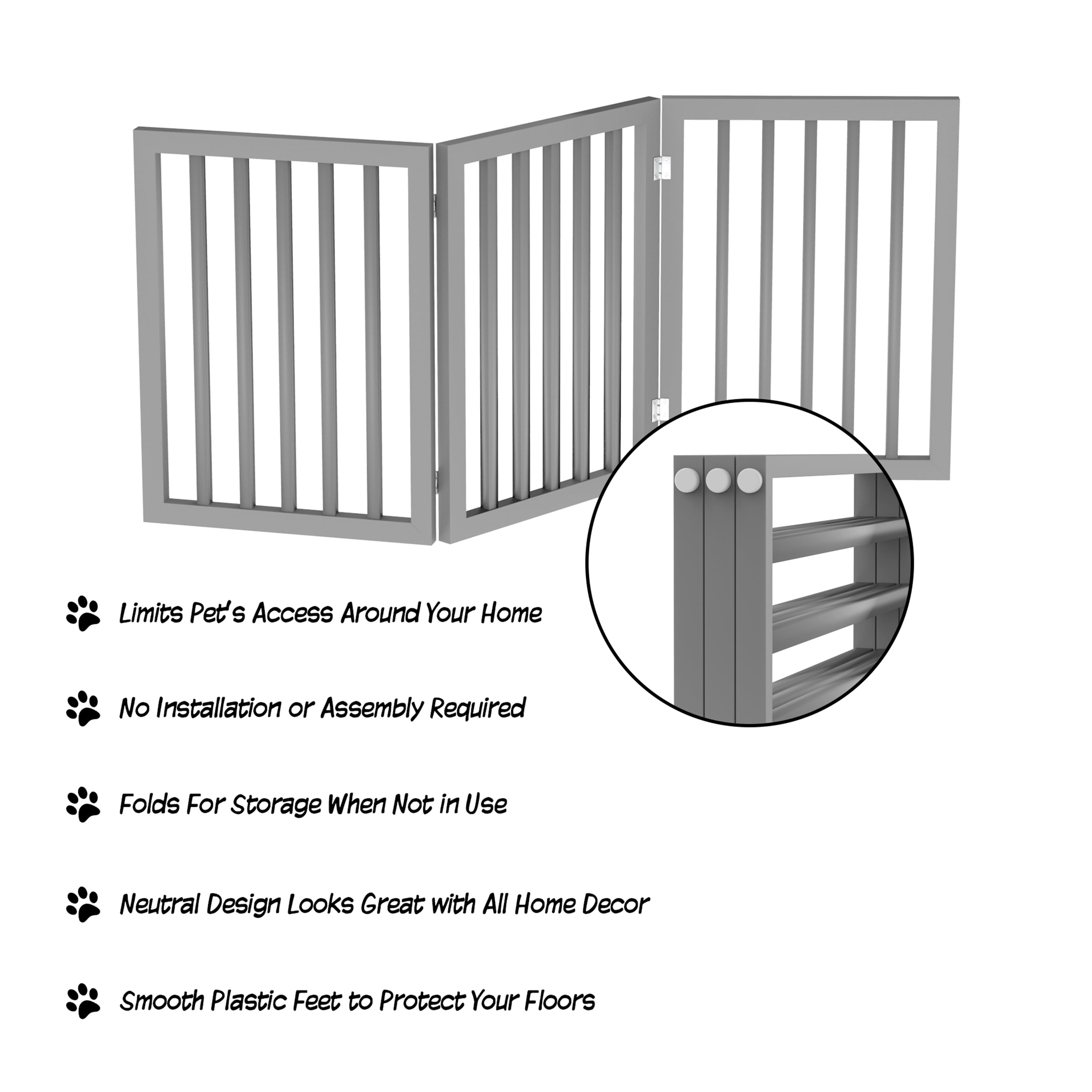 PETMAKER 3-Panel Indoor Foldable Pet Gate for Stairs or Doorways (Gray)
