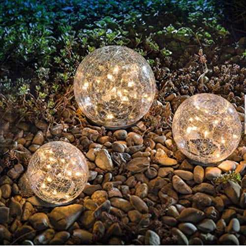 Auto On/Off Solar Crack Glass Ball Ground Lamp LED Ball Glass Lawn Light Small, Multicolor Waterproof Solar Floor Light for Outdoor Garden Patio Yard