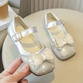 thumbnail image 4 of Dakaela 1-11Y Girls Mary Jane Dress Shoes Toddler Square Toe Rhinestone Bow Ballet Flats Little Big Kids School Party Wedding Shoes Silver, 4 of 6
