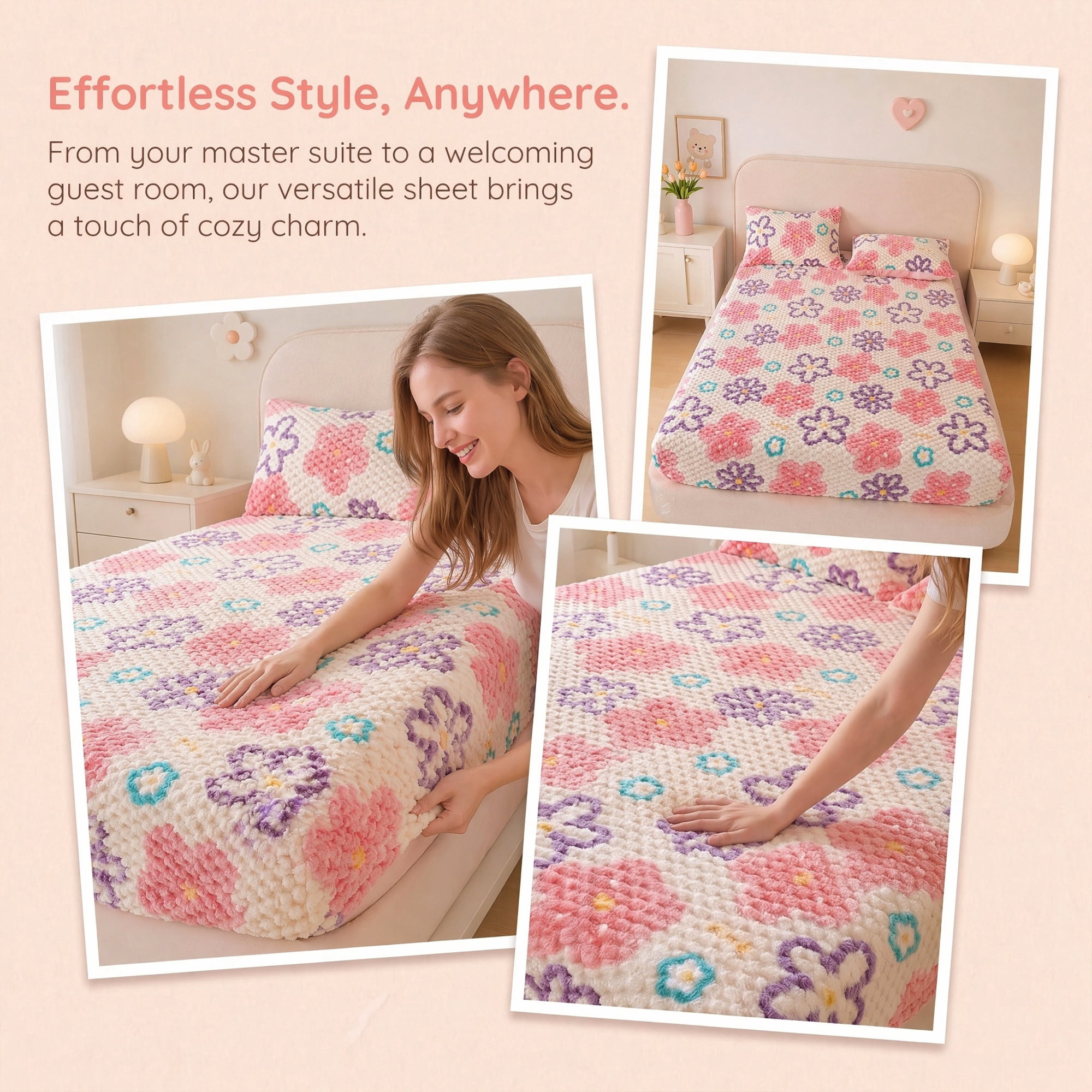 Unique Bargains Fitted Sheet Polyester Anti Wrinkle Soft Bedding 39.0"x74.8" Pink/Purple