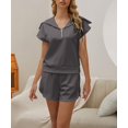 thumbnail image 4 of Women Two Piece Outfits Tracksuit Half Zip Lapel Cap Sleeve Sweatshirt High Waist Drawstring Shorts Set Sweatsuit, 4 of 6