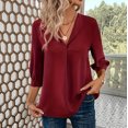 thumbnail image 2 of Summer Akafmk 3/4 Sleeve Shirts for Women,Summer Womens Chiffon Top,Spring Summer V-Neck Fashion T-Shirt Solid Color Casual for Women, 2 of 5