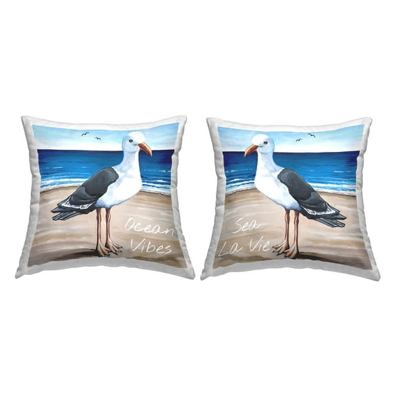 Stupell Industries Beach Lover Seagull Ocean Shoreline Landscape Design by Elizabeth Tyndall Throw Pillow (set of 2)