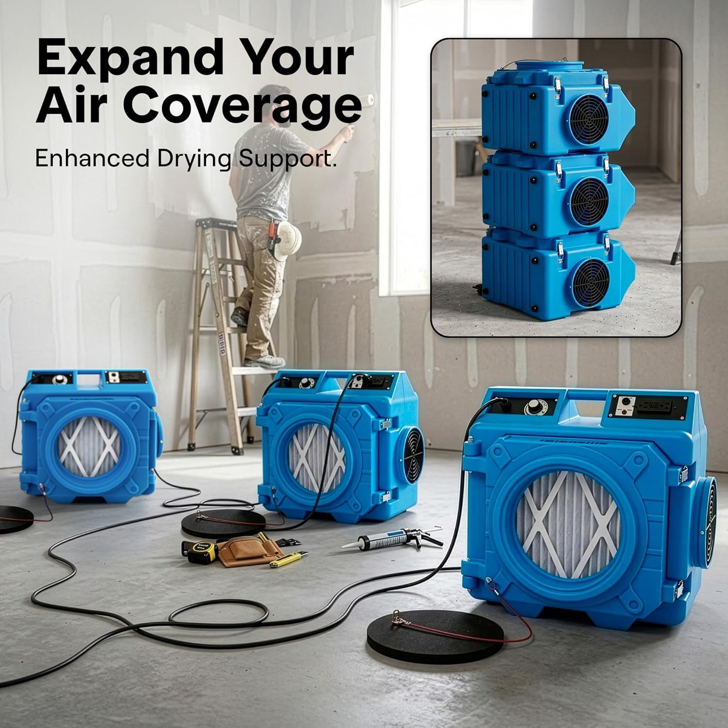 SereneLife Air Scrubber – Commercial HEPA 3-Stage Filtration System with MERV-10, Portable Air Cleaner with Carbon Filter, Adjustable Airflow for Dust & Odor Removal (Blue)