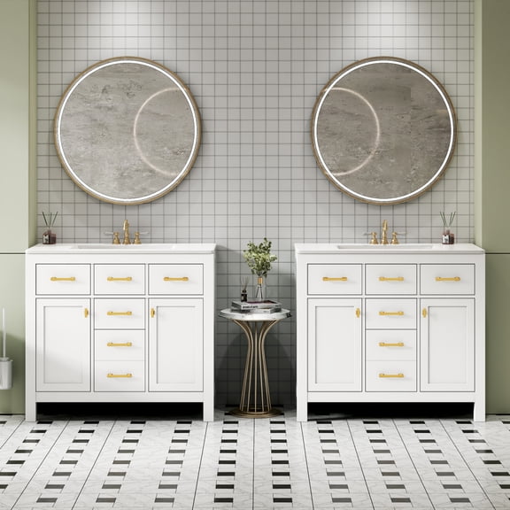 72'' Bathroom Vanity with Ceramic Sink Combo Set, Modern Freestanding Single Bathroom Cabinet with 4 Drawers & 2 Cabinets,Storage Cabinet for Bathroom, Solid Wood Frame Vanity Set