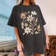 thumbnail image 2 of Faldas Cortas para Mujeres, Impresión de Flores Casual Oversized Camiseta de Manga Corta Top Hecho de 95% Poliéster 5% Spandex para Primavera Verano, Falda Corta de Verano, 2 of 7