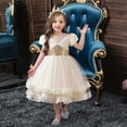 thumbnail image 4 of Zwiiyzr 3-10 Years Girls Princess Princess Sparkle Tulle Dress Flower Girls Sequin Dresses Long A Line Wedding Party Ball Gown Beige, 4 of 9