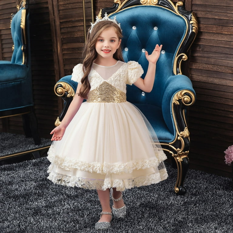 blue dress for baby girl Girls Elegant Princess Dresses for Party Birthday 2 3 4 6 7 8 Years Ki –  Mega Mart Center main image 1