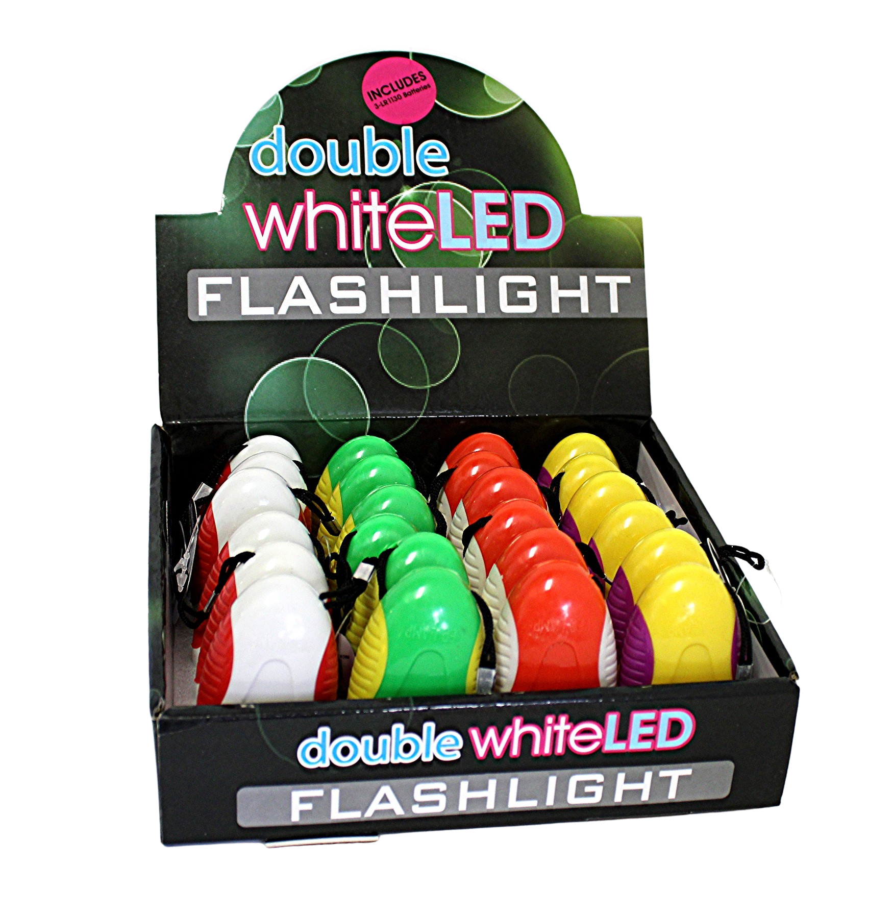 Dependable Industries 24 Pack Double White Light LED Mini Flashlight with Carry Strap Includes 3 LR1130 Batteries Stocking Stuffer Premium Promotion Gift Item