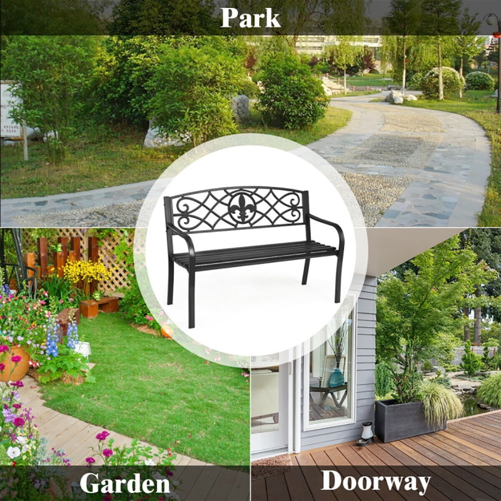 Aimee Lii 50 Inch Patio Heavy-Duty Metal Garden Bench, Outdoor Patio Furniture Aimee Lii 50 Inch Patio Heavy-Duty Metal Garden Bench, Outdoor Patio Furniture